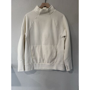 Fabletics Sweatshirt Womens Medium Cream Mock Neck Pullover Kangaroo Pocket